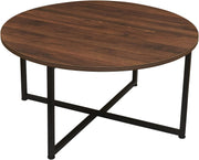 Jamestown Round Coffee Table Ashwood Rustic Wood Grain and Black Metal 
