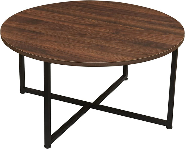 Jamestown Round Coffee Table Ashwood Rustic Wood Grain and Black Metal 