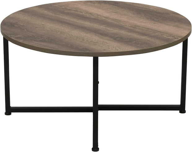 Jamestown Round Coffee Table Ashwood Rustic Wood Grain and Black Metal 