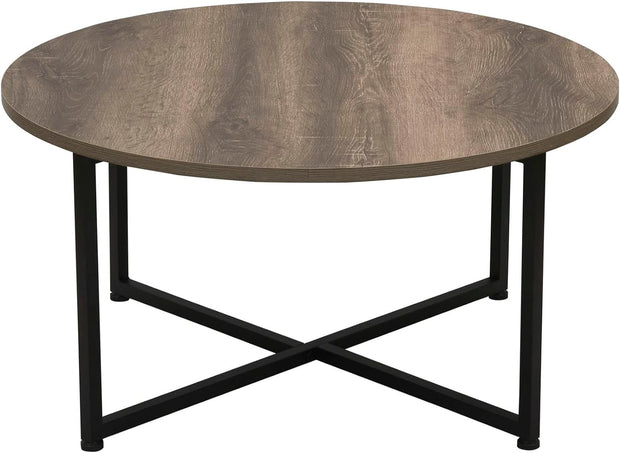 Jamestown Round Coffee Table Ashwood Rustic Wood Grain and Black Metal 