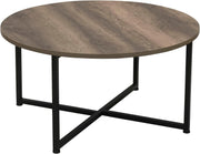 Jamestown Round Coffee Table Ashwood Rustic Wood Grain and Black Metal 