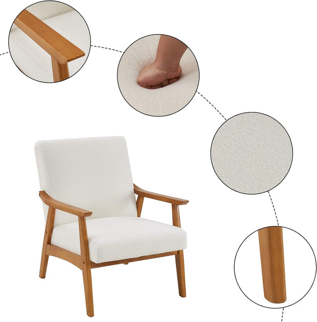Mid-Century Accent Chair Modern Retro Leisure Chair with Solid Wood Frame