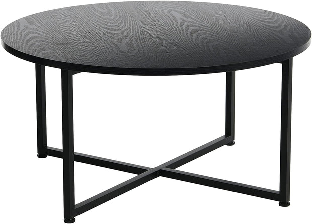 Jamestown Round Coffee Table Ashwood Rustic Wood Grain and Black Metal 