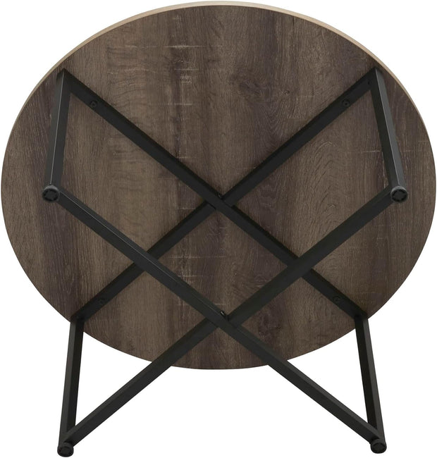 Jamestown Round Coffee Table Ashwood Rustic Wood Grain and Black Metal 
