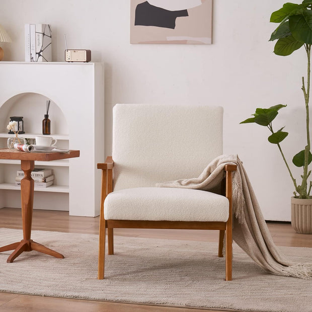 Mid-Century Accent Chair Modern Retro Leisure Chair with Solid Wood Frame