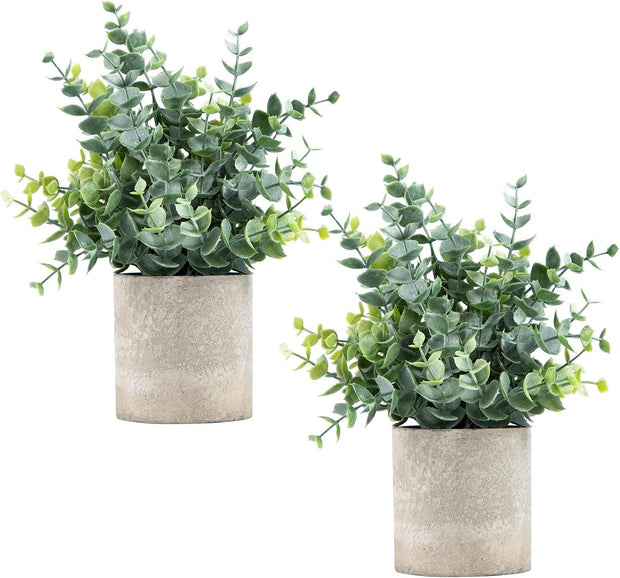 Fake Plants, Eucalyptus Potted Artificial Plants for Shelf Desk Home Bathroom Farmhouse Room Coffee Table Decor 