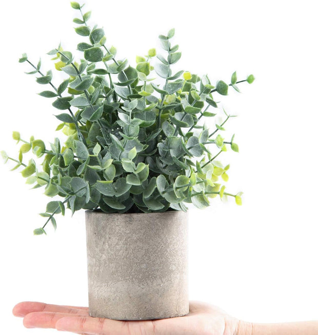 Fake Plants, Eucalyptus Potted Artificial Plants for Shelf Desk Home Bathroom Farmhouse Room Coffee Table Decor 