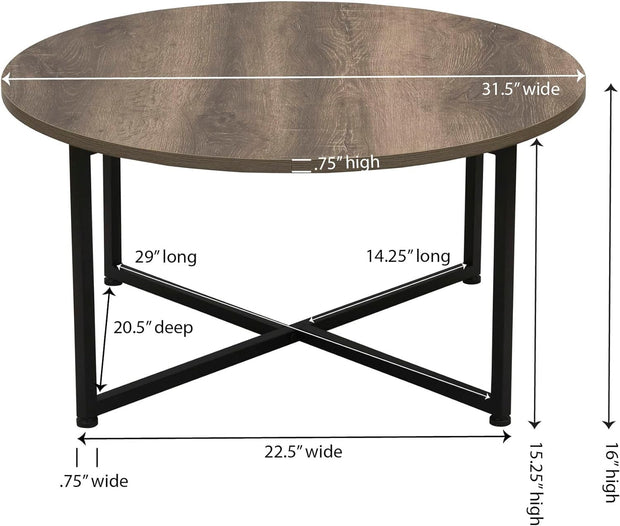 Jamestown Round Coffee Table Ashwood Rustic Wood Grain and Black Metal 