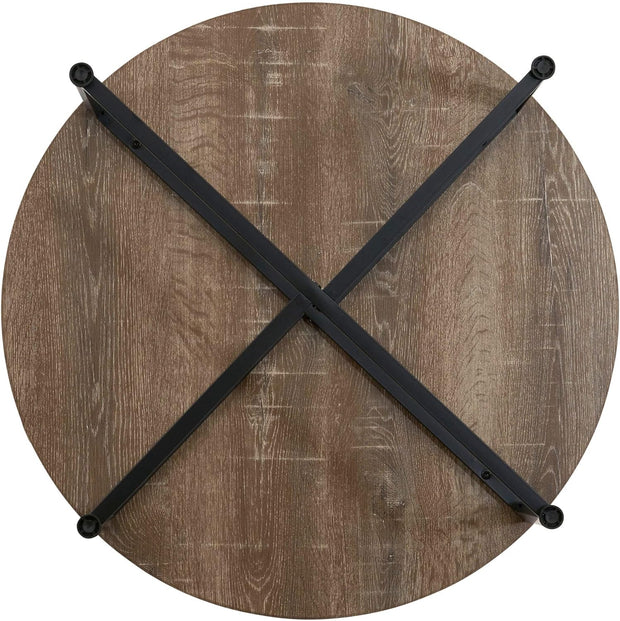 Jamestown Round Coffee Table Ashwood Rustic Wood Grain and Black Metal 