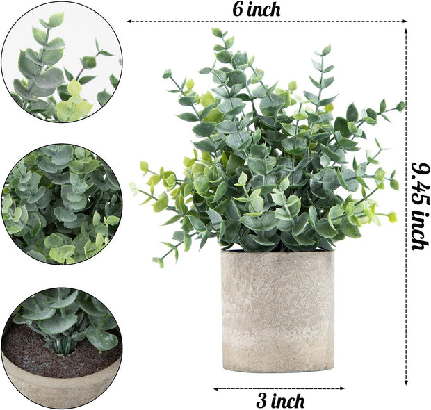 Fake Plants, Eucalyptus Potted Artificial Plants for Shelf Desk Home Bathroom Farmhouse Room Coffee Table Decor 