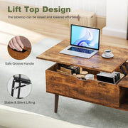 Small Coffee Table with Storage Shelf and Hidden Compartment