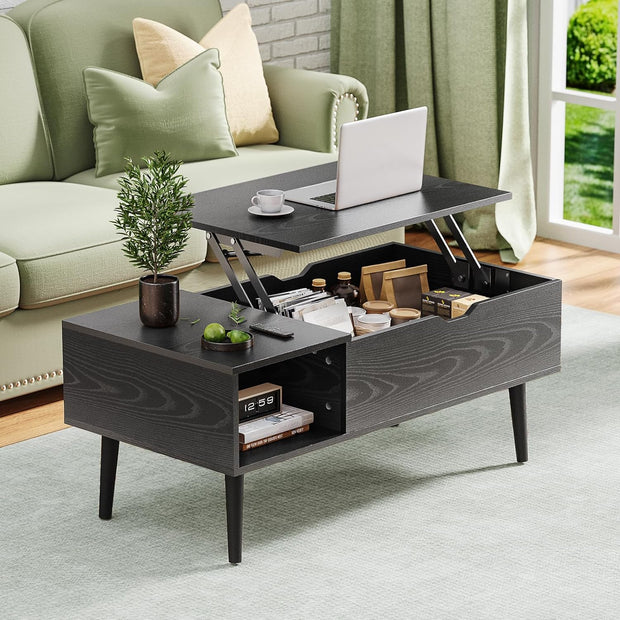 Small Coffee Table with Storage Shelf and Hidden Compartment