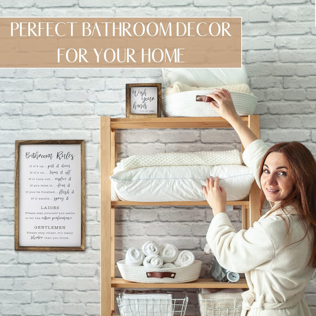 Farmhouse Bathroom Decor Wall Signs Set of 2 