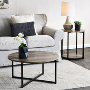 Jamestown Round Coffee Table Ashwood Rustic Wood Grain and Black Metal 