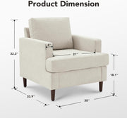 Modern Linen Fabric Armchair with Mid-Century Accent 