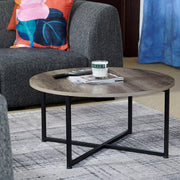 Jamestown Round Coffee Table Ashwood Rustic Wood Grain and Black Metal 