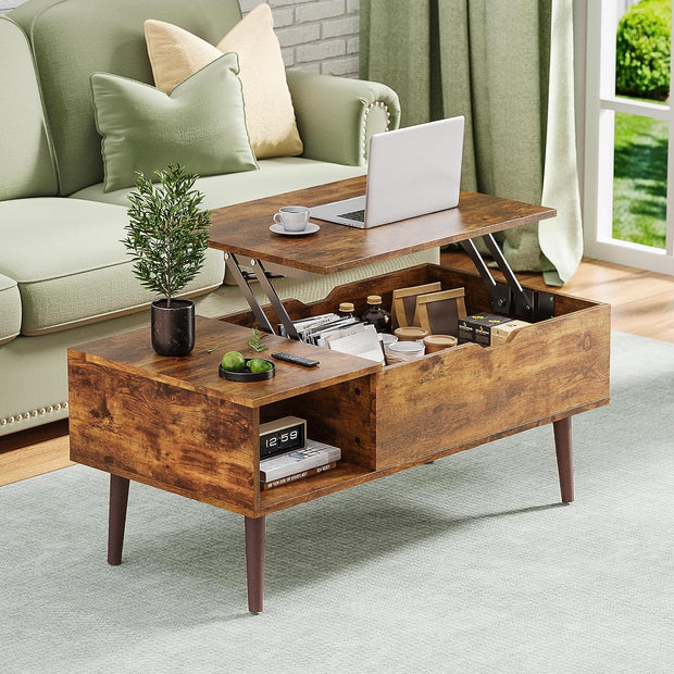 Small Coffee Table with Storage Shelf and Hidden Compartment