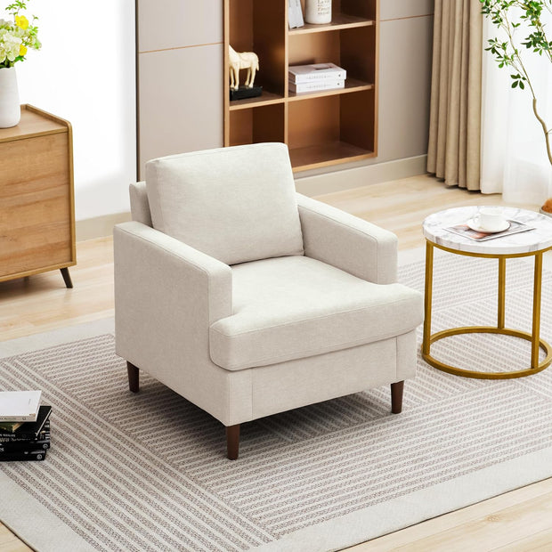 Modern Linen Fabric Armchair with Mid-Century Accent 