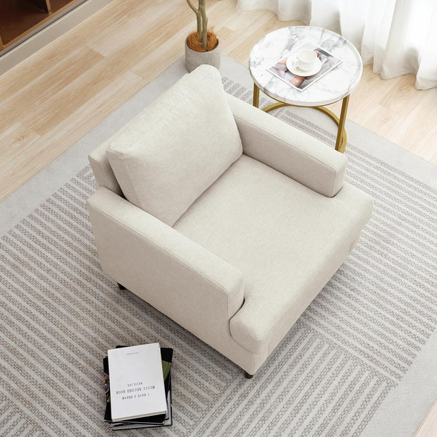 Modern Linen Fabric Armchair with Mid-Century Accent 