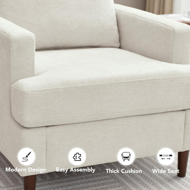 Modern Linen Fabric Armchair with Mid-Century Accent 