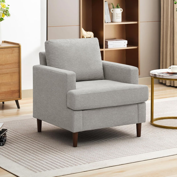 Modern Linen Fabric Armchair with Mid-Century Accent 