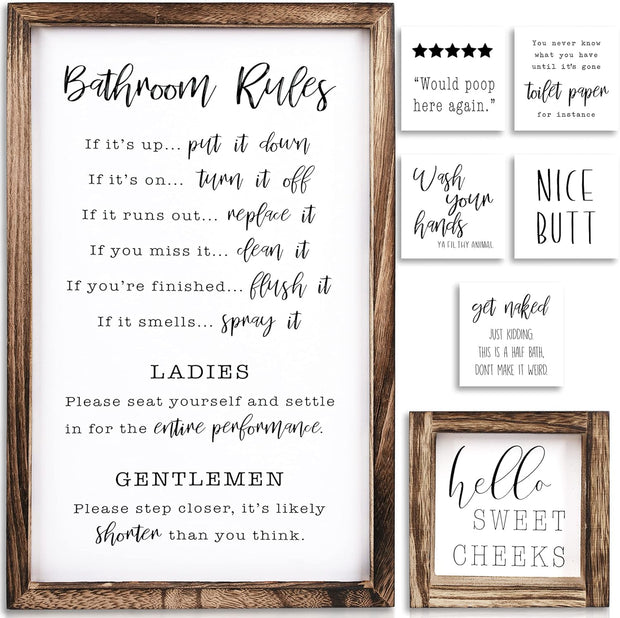 Farmhouse Bathroom Decor Wall Signs Set of 2 