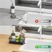 Sponge Holder for Kitchen Sink, Sink Caddy with High Brush Holder, Organzier Rustproof 304 Stainless Steel Dish Organizer Divider, Soap Dispenser Storage