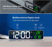 Digital Large Display Alarm Clock for Living Room Office Bedroom Decor LED Electronic Date Temp Display Wall Electric Clocks Automatic Brightness Dimmer Smart Cool Modern Desk Accessories Black