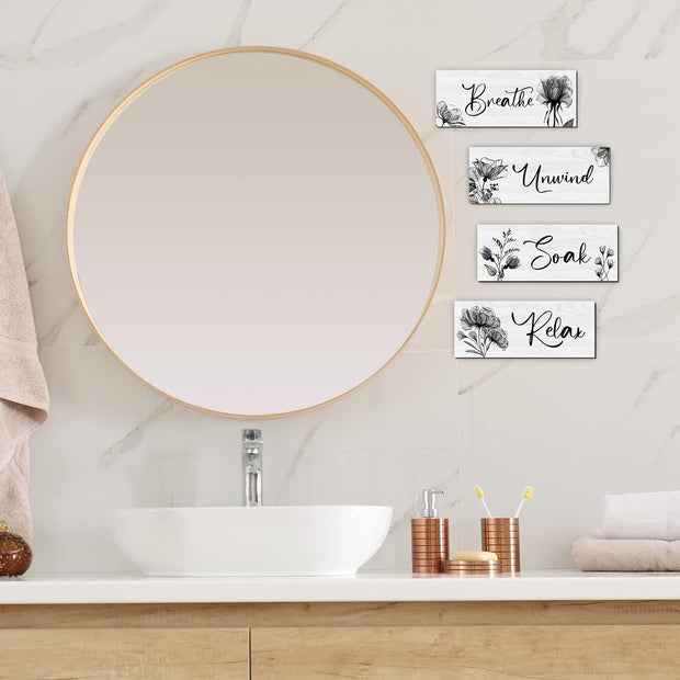 4 Pieces Bathroom Wall Art Rustic Farmhouse Decor Sign Relax Soak Unwind Breathe Wood Hanging Sign for Home Spa Bathroom Laundry Decor