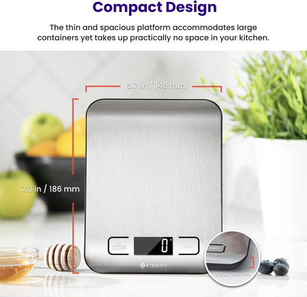 Food Scale, Digital Kitchen Scale, 304 Stainless Steel, Weight in Grams and Ounces for Baking, Cooking, and Meal Prep, LCD Display, Medium