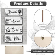 4 Pieces Bathroom Wall Art Rustic Farmhouse Decor Sign Relax Soak Unwind Breathe Wood Hanging Sign for Home Spa Bathroom Laundry Decor